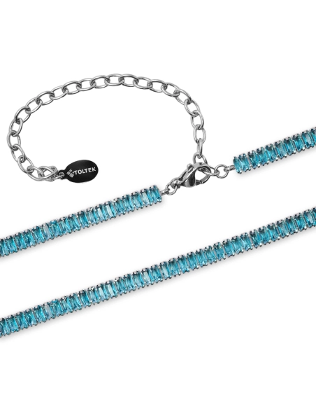 Collier acier - imitation aigue marine rectangulaires facettés 2x4m...