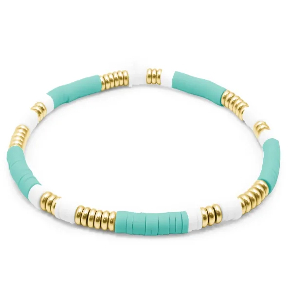 Bracelet acier élastique - PVD doré - céramique douce teintée turqu...