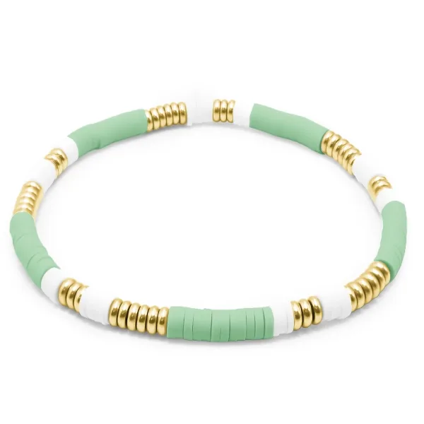 Bracelet acier élastique - PVD doré - céramique douce teintée verte...