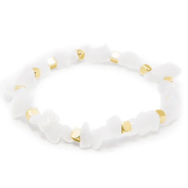 Chaîne cheville acier élastique - PVD Doré - jade blanche brute 6-8...