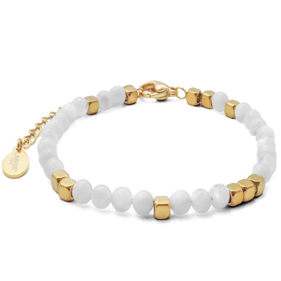 Bracelet acier - PVD doré - pierres de lune 4mm - 15+4cm - LABISE P...