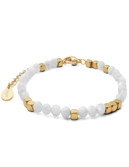 Bracelet acier - PVD doré - pierres de lune 4mm - 15+4cm - LABISE P...