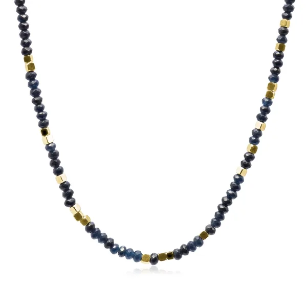 Collier acier - PVD doré - Jade bleu de Malaisie facettées 4mm - 38...