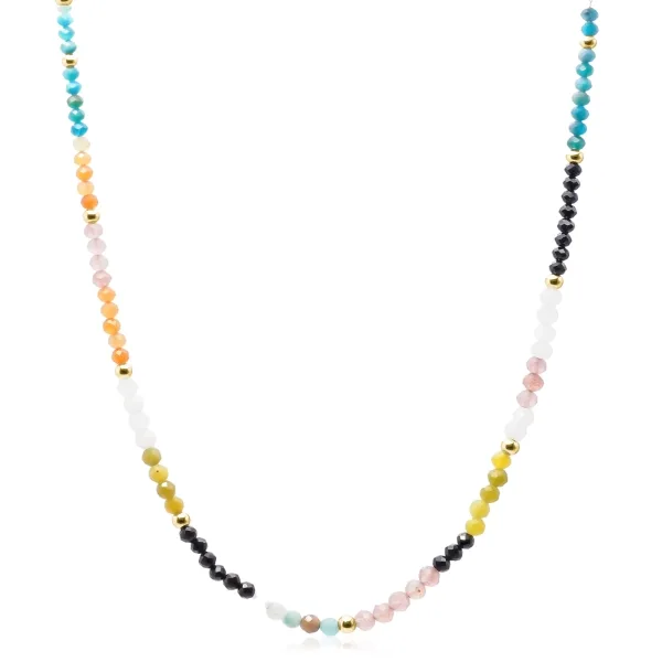 Collier cheville acier - PVD doré - pierres naturelles facettées 4m...