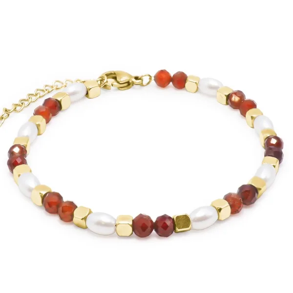 Bracelet acier - PVD doré - perles de coquillage naturelles - grena...