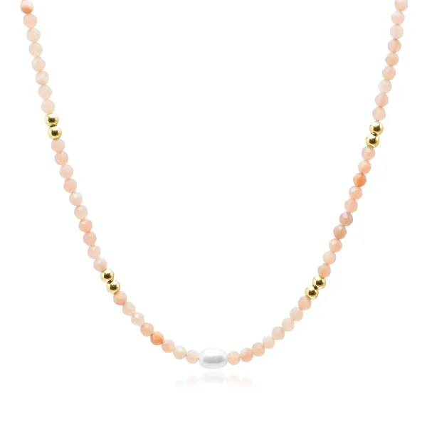 Collier acier - PVD doré - perles de coquillage naturelles 8x5mm - ...