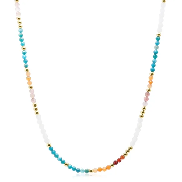 Collier acier - PVD doré - pierres naturelles facettés 4mm - 38+10c...