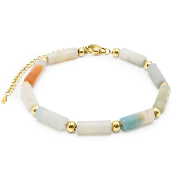 Bracelet acier - PVD doré - tubes amazonite 18x5mm - 15+4cm - LABIS...