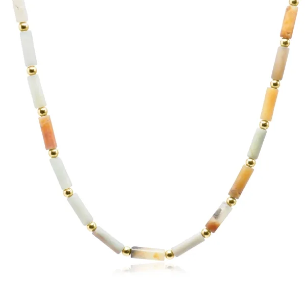 Collier acier - PVD doré - tubes amazonite 18x5mm - 38+10cm - LABIS...