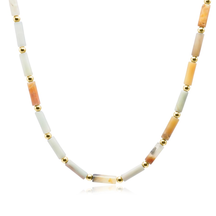 Collier acier - PVD doré - tubes amazonite 18x5mm - 38+10cm - LABIS...