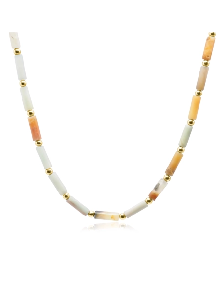 Collier acier - PVD doré - tubes amazonite 18x5mm - 38+10cm - LABIS...