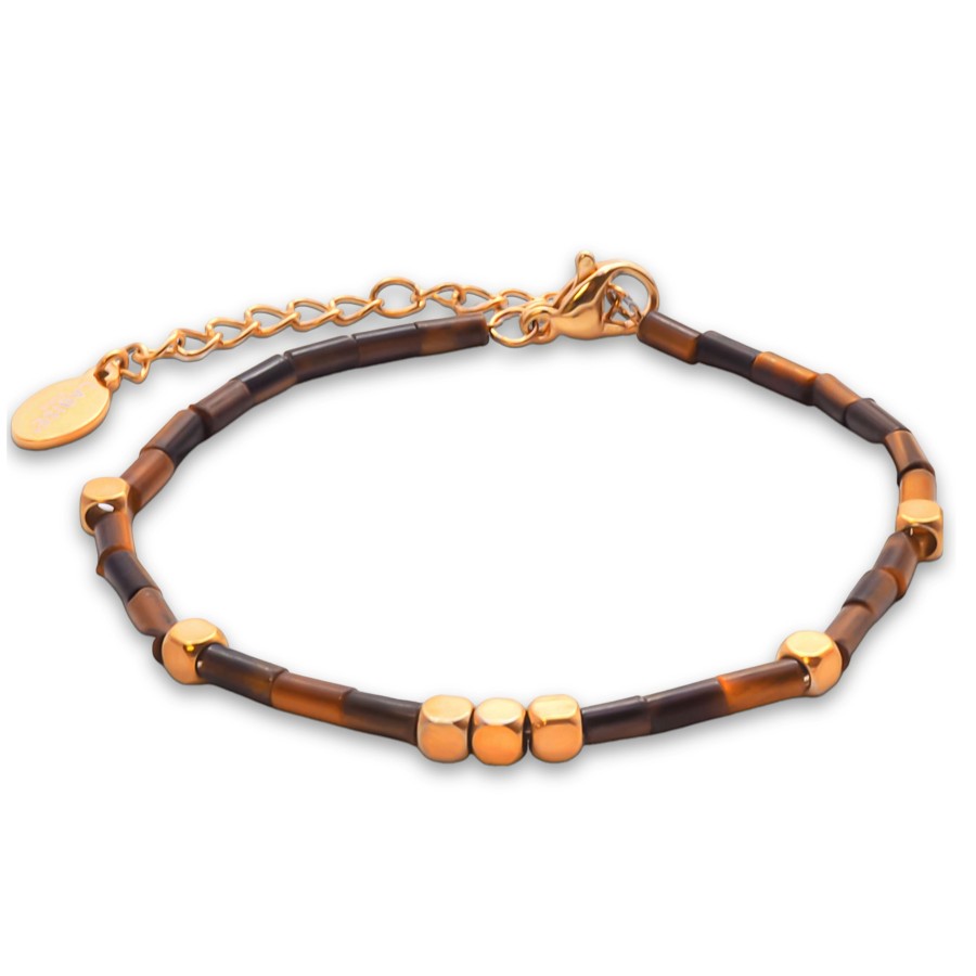 Bracelet acier - PVD doré - œil de tigre - épaisseur 2mm - 15+4cm -...