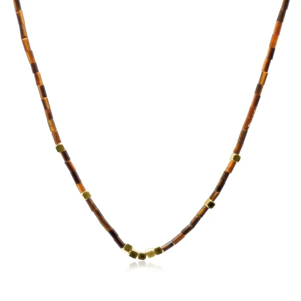 Collier acier - PVD doré - œil de tigre - épaisseur 2mm - 38+10cm -...
