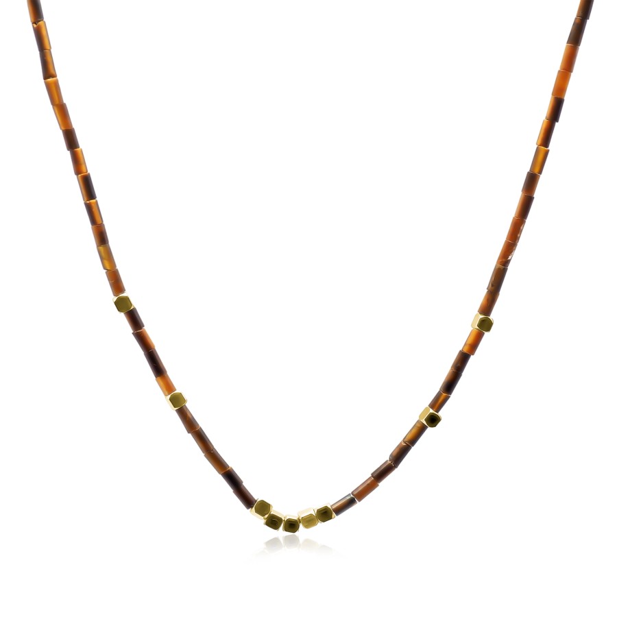 Collier acier - PVD doré - œil de tigre - épaisseur 2mm - 38+10cm -...