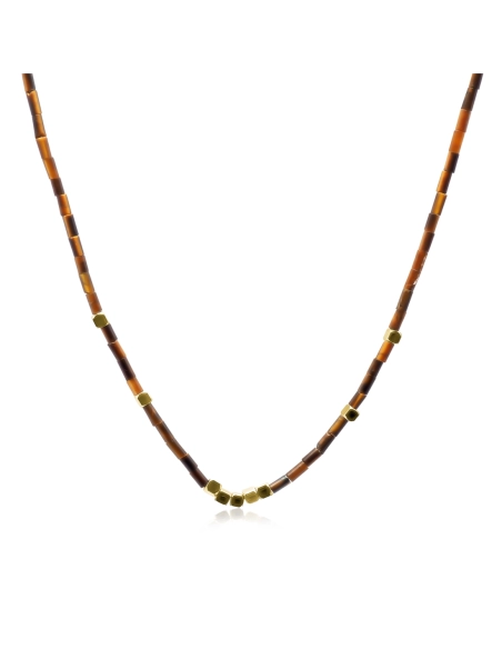Collier acier - PVD doré - œil de tigre - épaisseur 2mm - 38+10cm -...