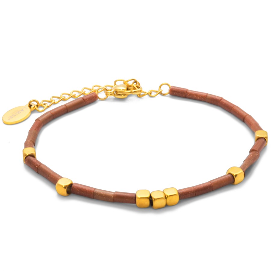 Collier acier - PVD doré - pierre du soleil - épaisseur 2mm - 15+4c...