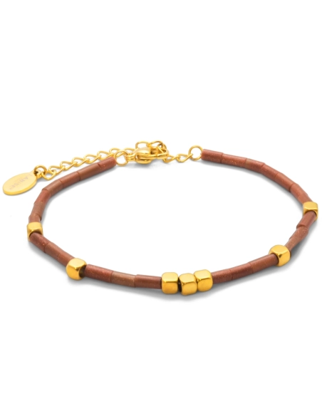 Collier acier - PVD doré - pierre du soleil - épaisseur 2mm - 15+4c...