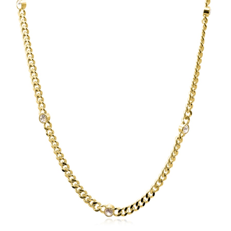 Collier laiton doré à l'or fin 18K - zircons 5mm - 38+10CM - LABISE...