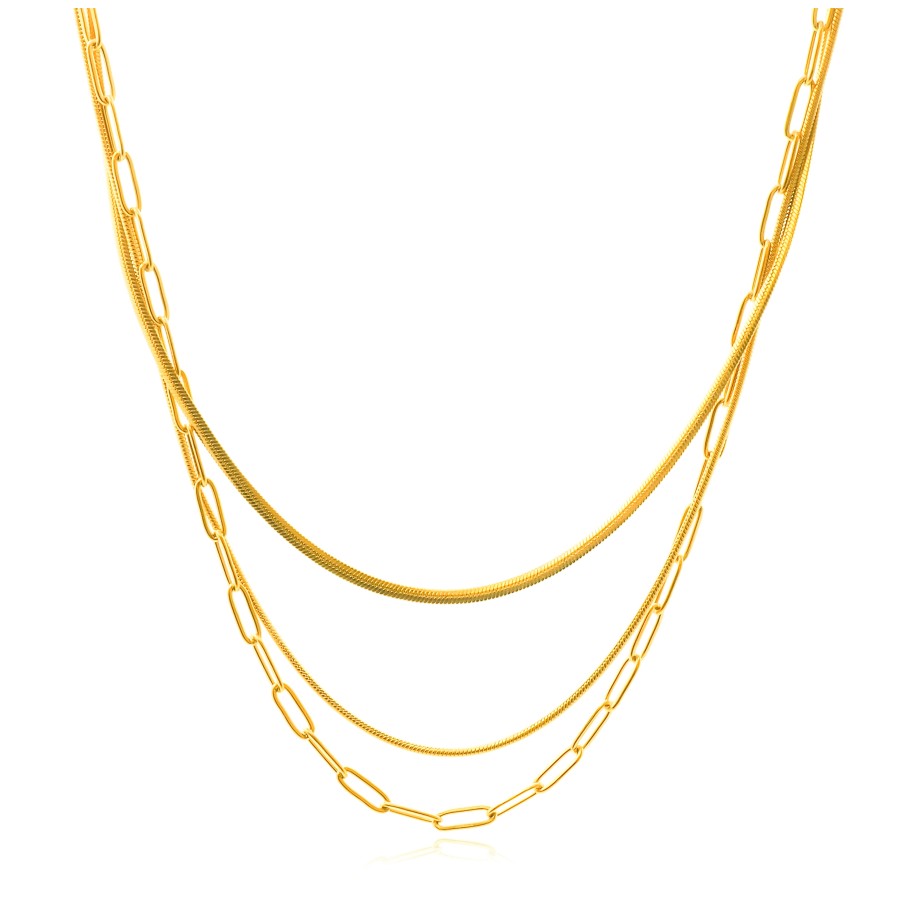 Collier acier - PVD Doré - 3 rangs - 38, 41 et 43cm avec une extens...