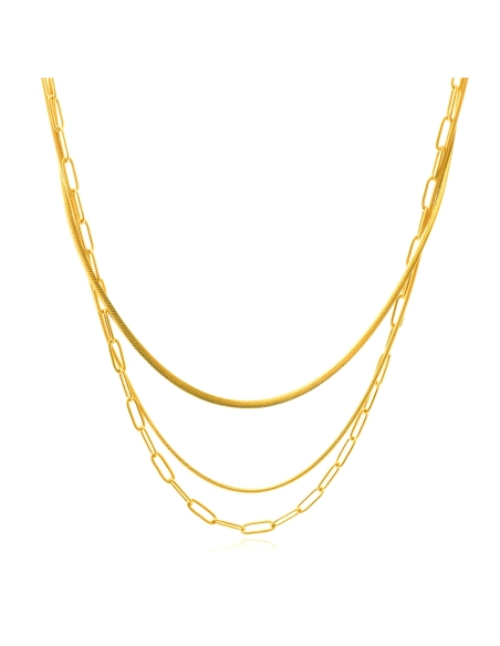 Collier acier - PVD Doré - 3 rangs - 38, 41 et 43cm avec une extens...