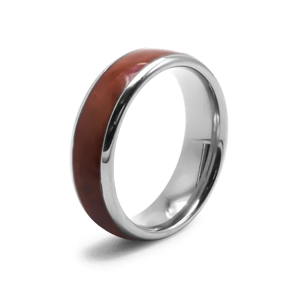 Bague acier - bois teinté marron uni - largeur 6mm - Taille 50 à 62...