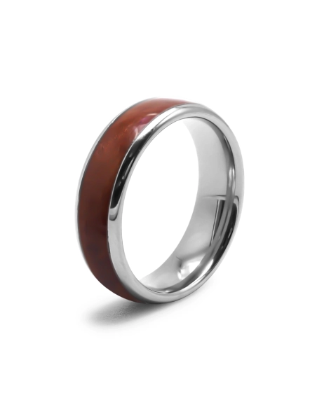 Bague acier - bois teinté marron uni - largeur 6mm - Taille 50 à 62...