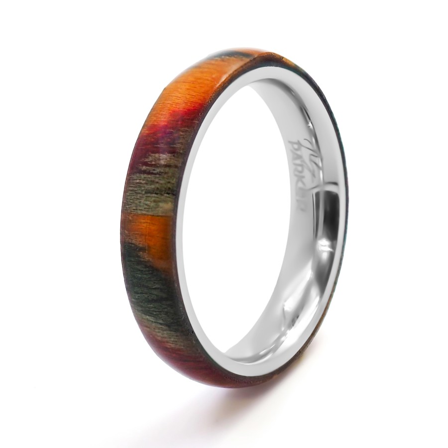 Bague acier - bois teinté multicolore - largeur 4mm - Taille 50 à 6...