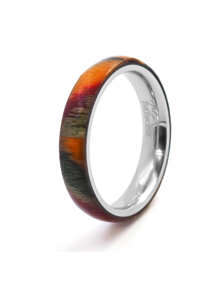 Bague acier - bois teinté multicolore - largeur 4mm - Taille 50 à 6...