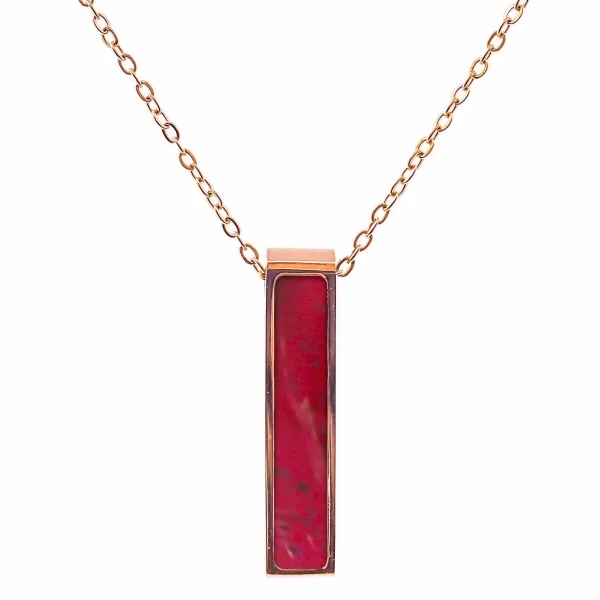 Collier acier - PVD rosé - bois teinté rose - 32x7mm - 45+10cm - Gr...