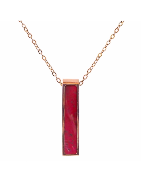 Collier acier - PVD rosé - bois teinté rose - 32x7mm - 45+10cm - Gr...