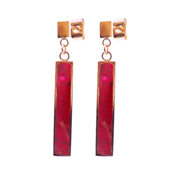 Boucles d'oreilles acier - PVD rosé - bois teinté rose - 25x5mm - G...