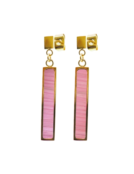 Boucles d'oreilles - PVD doré - bois teinté rose clair - 25x5mm - G...