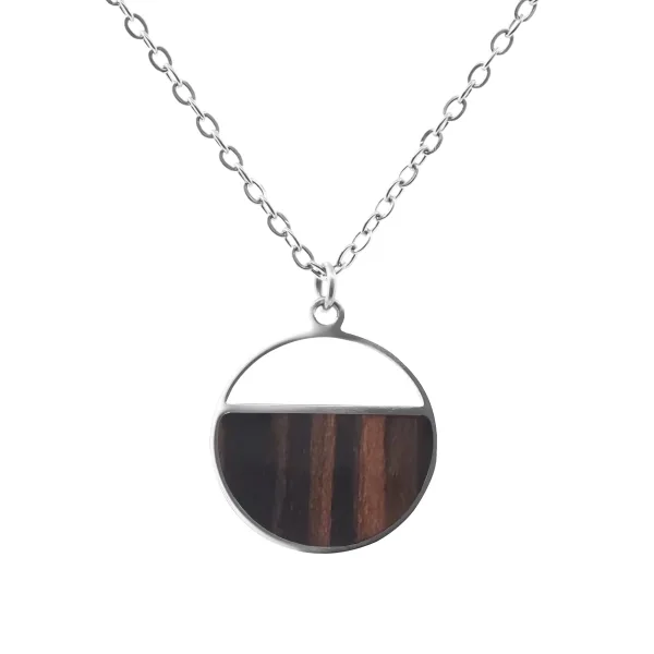 Collier acier - bois teinté noir et marron - diamètre 22mm - 42+10c...