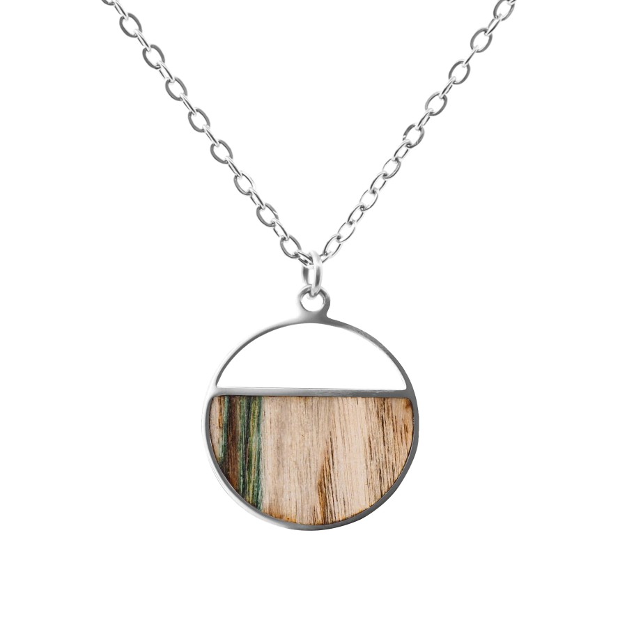 Collier acier - bois teinté vert et marron - diamètre 22mm - 42+10c...