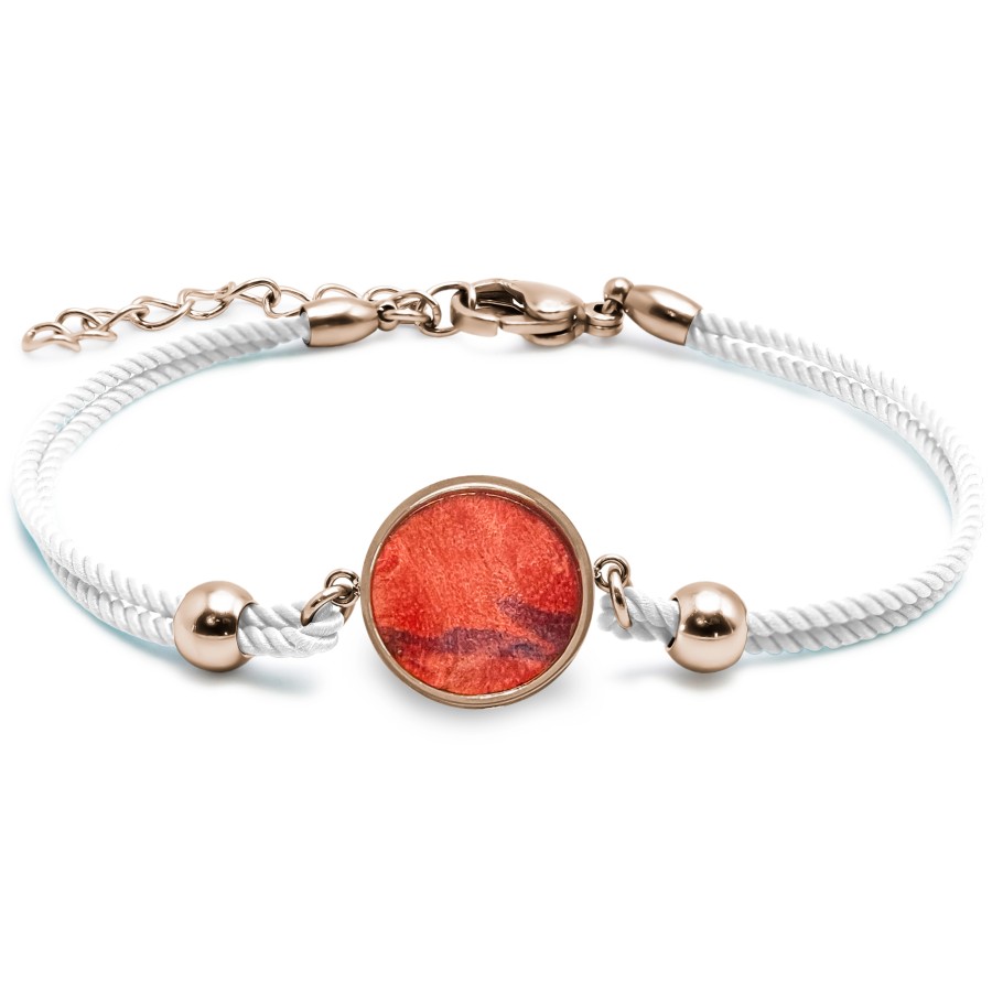 Bracelet acier - PVD rosé- coton blanc - bois teinté rose - diamètr...