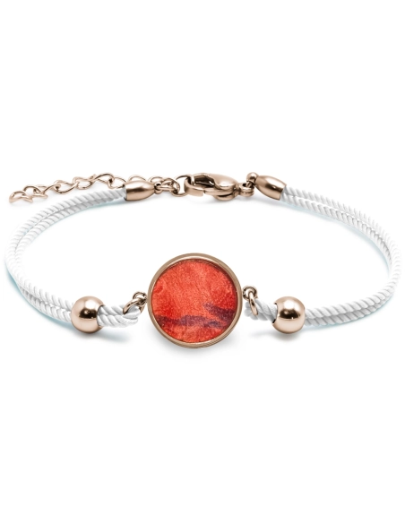 Bracelet acier - PVD rosé- coton blanc - bois teinté rose - diamètr...
