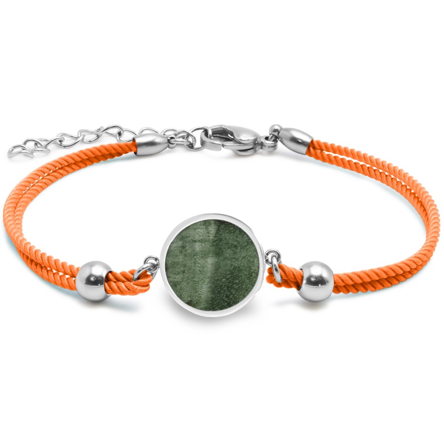 Bracelet acier - coton orange - bois teinté vert - diamètre 15mm - ...