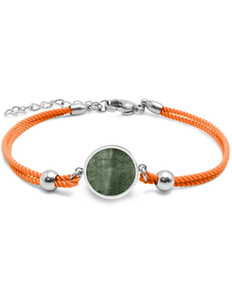 Bracelet acier - coton orange - bois teinté vert - diamètre 15mm - ...