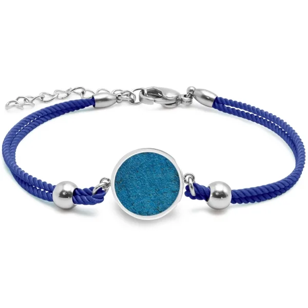 Bracelet acier - coton bleu marine - bois teinté bleu - diamètre 15...