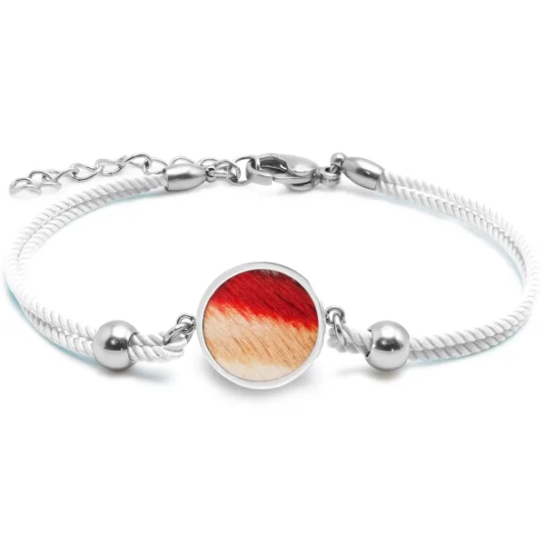 Bracelet acier - coton blanc - bois teinté multicolore - diamètre 1...
