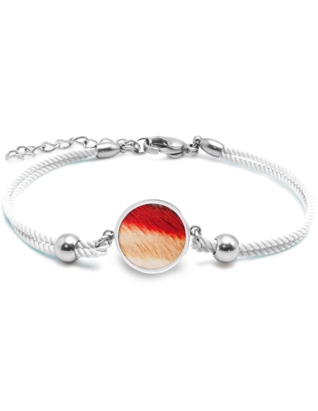 Bracelet acier - coton blanc - bois teinté multicolore - diamètre 1...