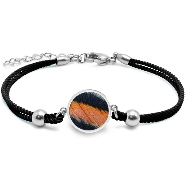 Bracelet acier - coton noir - bois teinté noir et marron - diamètre...
