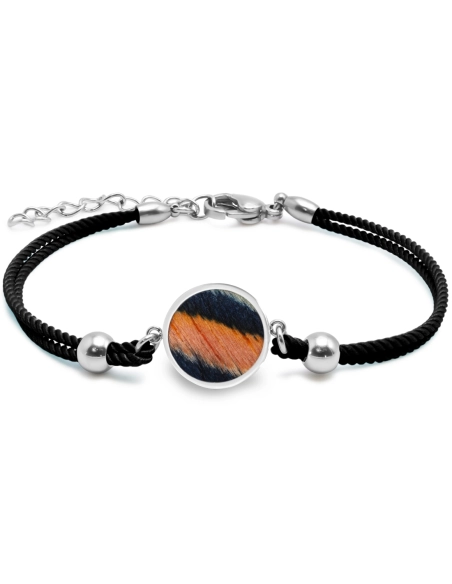 Bracelet acier - coton noir - bois teinté noir et marron - diamètre...