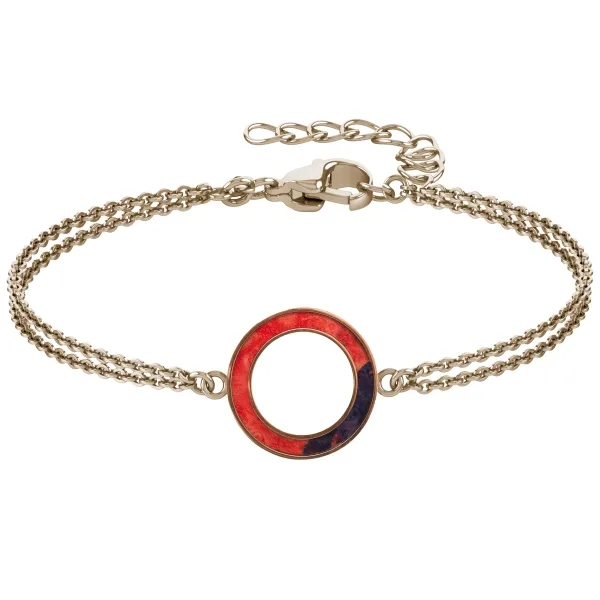 Bracelet acier - PVD rosé- double chaine - bois teinté rose - diamè...