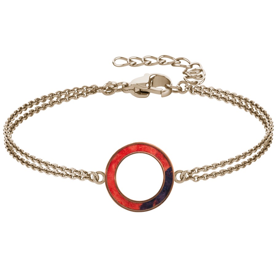 Bracelet acier - PVD rosé- double chaine - bois teinté rose - diamè...