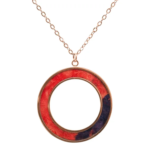 Collier acier - PVD rosé - bois teinté rose - diamètre 30mm - épais...