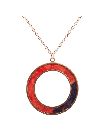 Collier acier - PVD rosé - bois teinté rose - diamètre 30mm - épais...