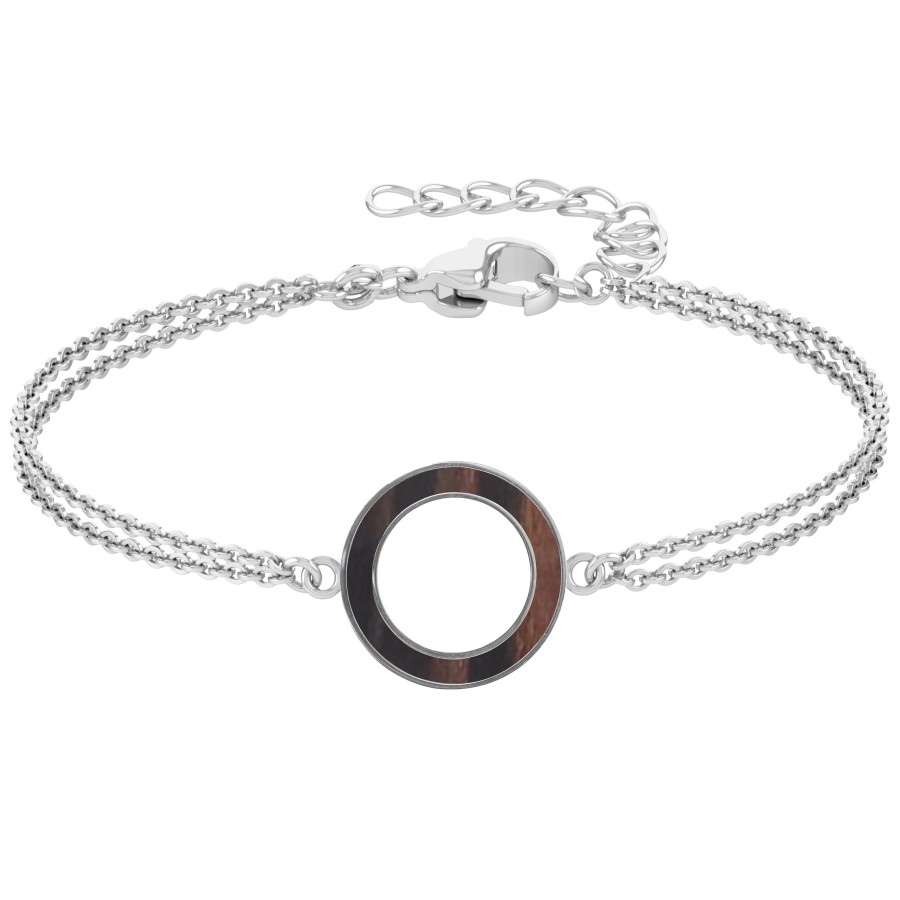 Bracelet acier - double chaine - bois teinté noir et marron - diamè...