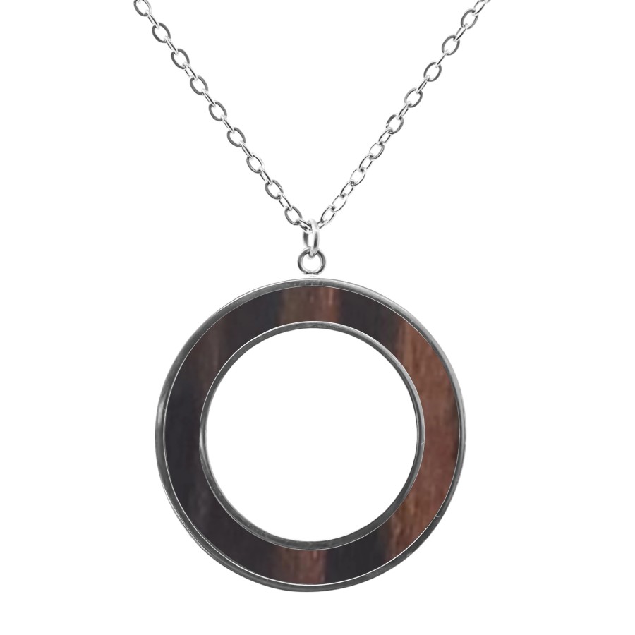 Collier acier - - bois teinté noir et marron - diamètre 30mm - épai...
