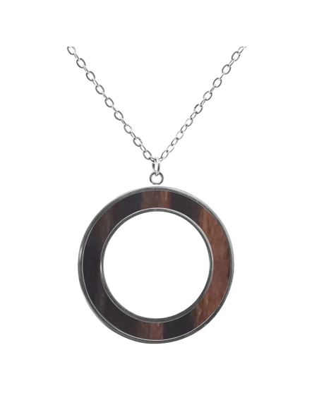 Collier acier - - bois teinté noir et marron - diamètre 30mm - épai...